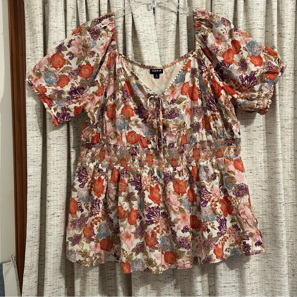 Torrid Georgette Eyelet Smocked Waist Puff Sleeve Top - 2X